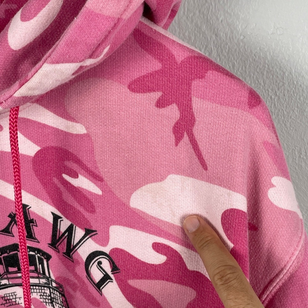 Salty Dawg Saloon Homer Spit Alaska Hoodie Women L Pink Camo Sweater Brewery AK - Picture 9 of 12